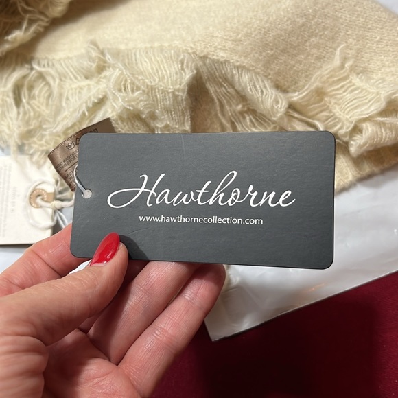 NEW HAWTHORNE cream CASHMERE long knit SCARF 73” long fringe sides LOOK CASHMERE - Picture 4 of 11